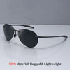 Black TR90 rugged and lightweight aviator sunglasses displayed on a white surface.