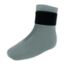 Gray reusable therapy socks with a black elastic band around the ankle.