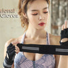 A woman wearing professional lifting gloves and a black wrist strap, demonstrating the product.