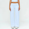 Light blue women's high-waist flared yoga pants shown on a model.