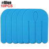 Ten blue kinesiology tapes stacked together.