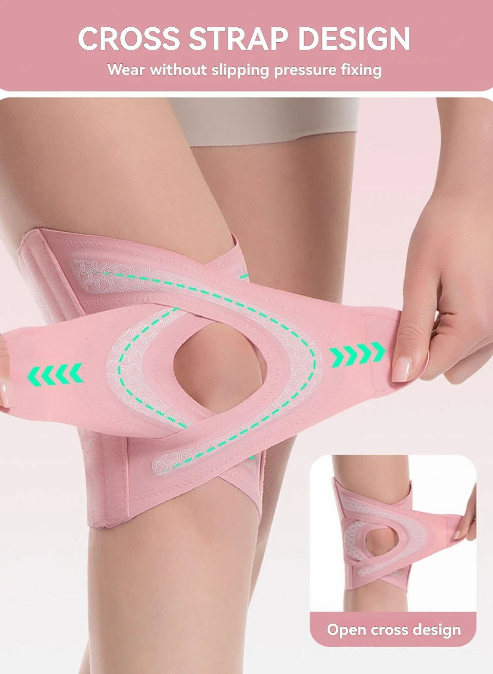 Pinkes Kreuz-Riemen-Design-Kniebandage zur Unterstützung am Bein