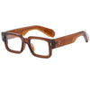 Brown acetate square sunglasses with a tortoiseshell frame and metal rivets
