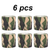 Six packs of sport camouflage elastic bandage wraps for joint support.