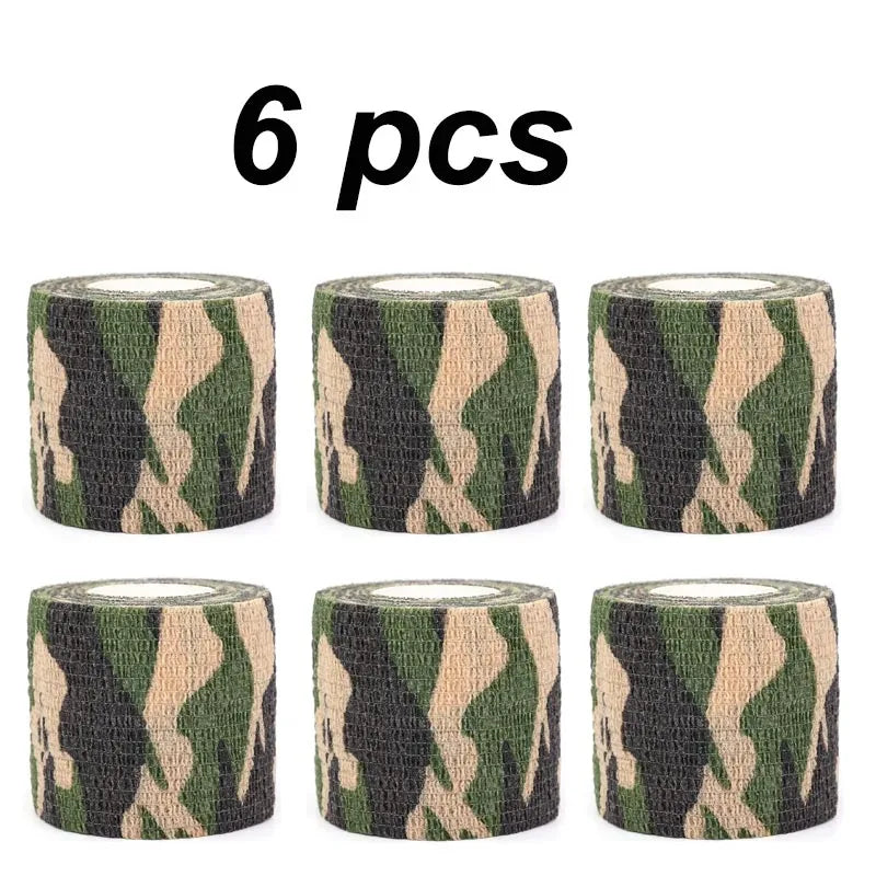 Six packs of sport camouflage elastic bandage wraps for joint support.