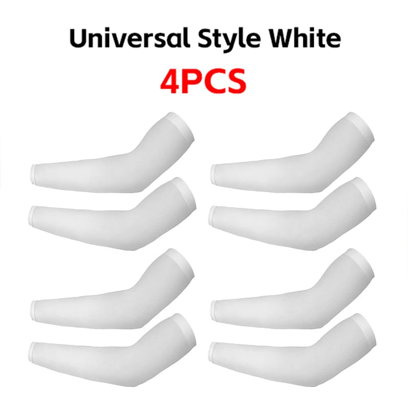 Four universal style white fingerless arm sleeves for UV protection and warmth