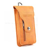 Bolsa plegable de cuero marrón o neceser para teléfonos móviles.