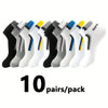 Ten pairs of men's color-block mesh ankle socks in various colors and patterns.
