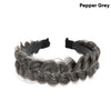 A dark grey braided hair accessory with black elastic bands.