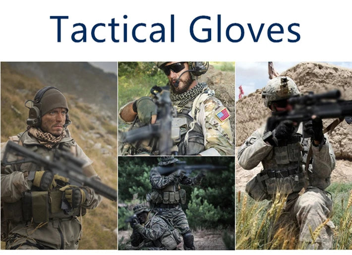 A collection of tactical gloves and gear used by soldiers in an outdoor combat environment.