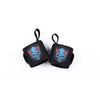 Envelopps de poignet noirs de gym avec un motif de dragon bleu pour l'entraînement en force.