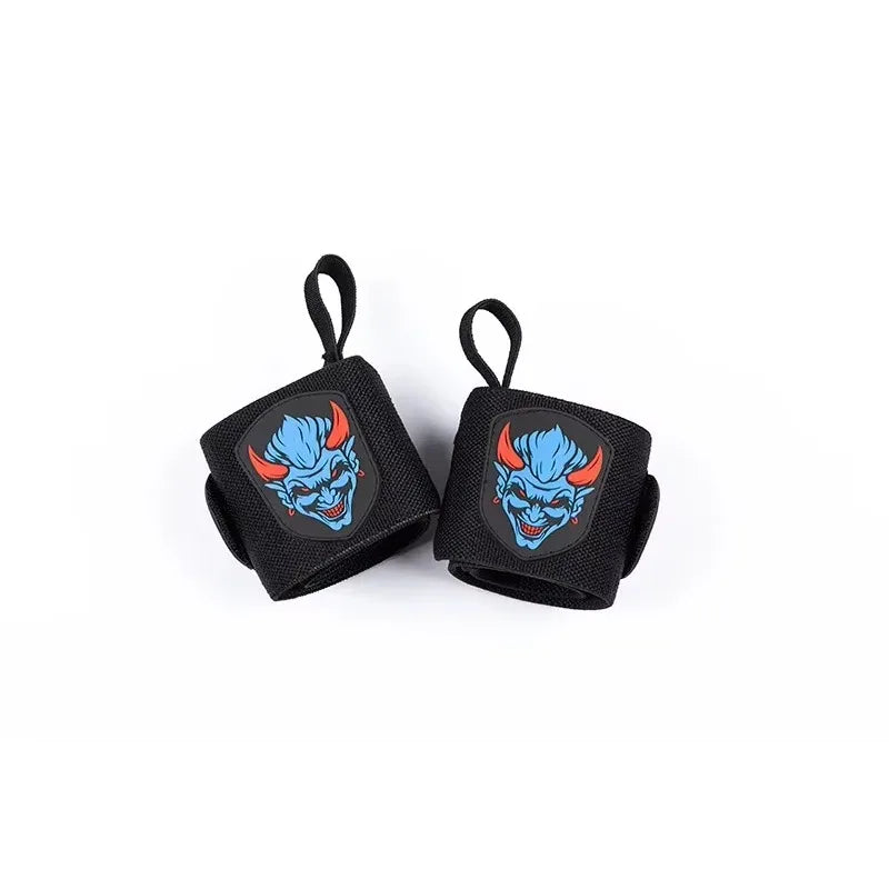 Envelopps de poignet noirs de gym avec un motif de dragon bleu pour l'entraînement en force.