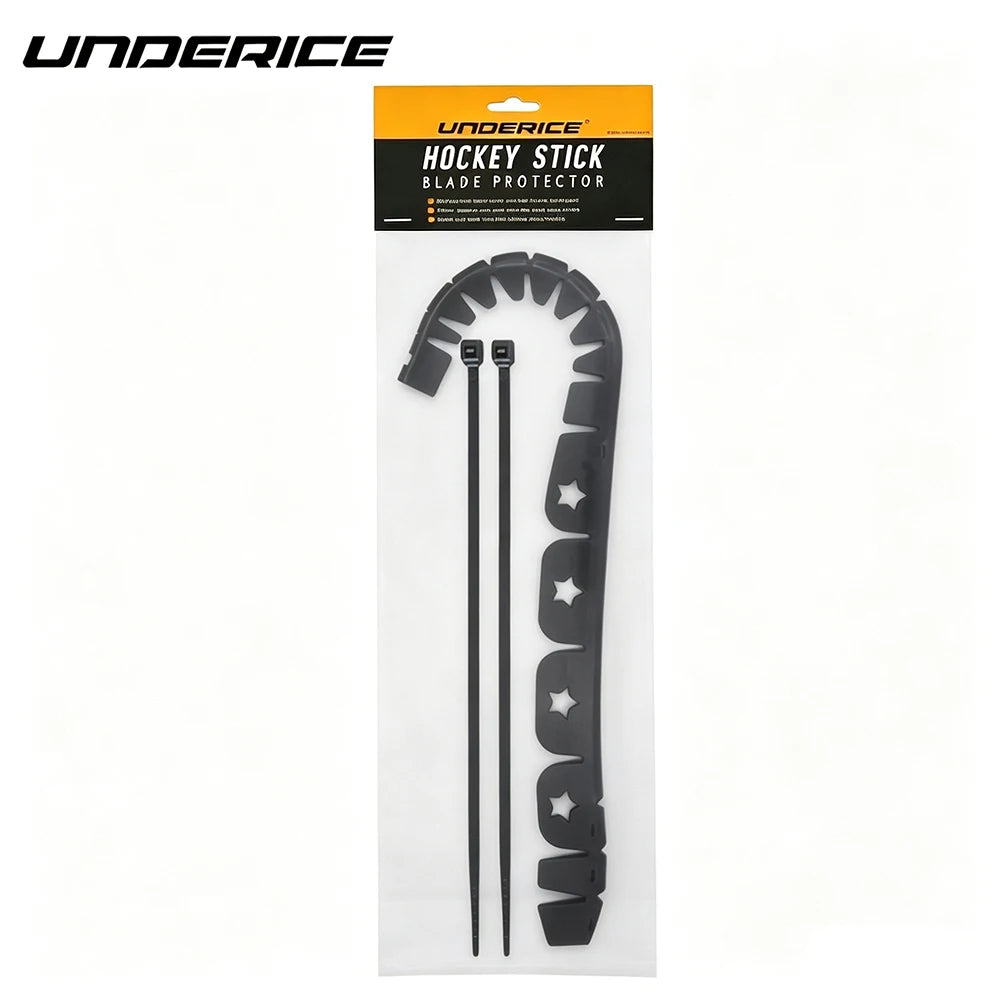 Housse protectrice pour lame de bâton de hockey Underice avec couvercle noir et deux épingles.