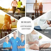 A collage showing people running, cycling, flying, nursing, and pregnant women, illustrating calf compression sleeves for cir
