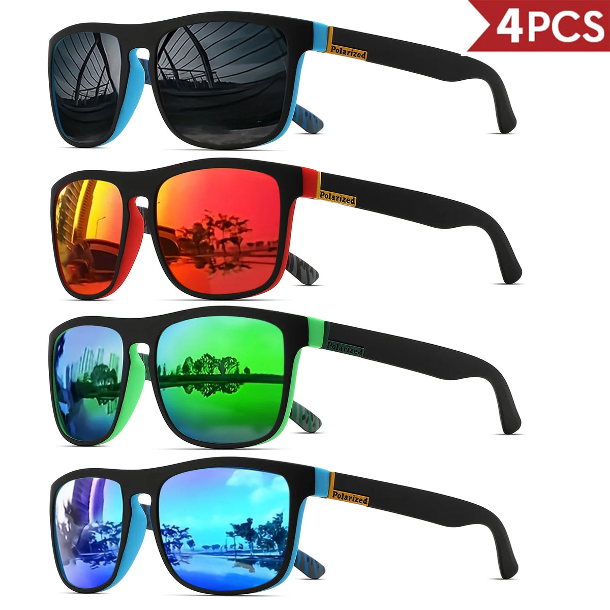 Classic Square Polarized Sunglasses with UV400 Protection for Driving, Fishing & Outdoor Wear