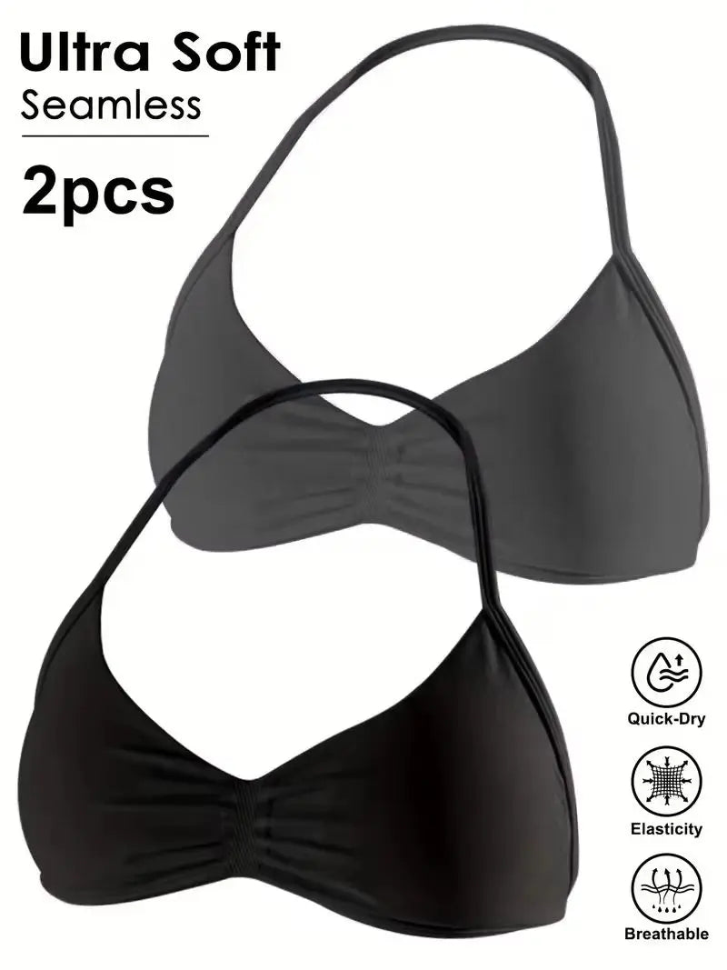 Sujetador deportivo sin costuras negro ultra suave en conjunto de dos piezas con elasticidad y transpirabilidad rápida