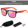 Orange gerahmte polarisierte Sonnenbrille mit spiegelnden rosa Linsen und schwarzem Schutzetui