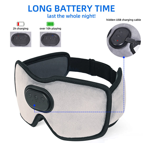 A close-up view of a gray sleep headphone with a black ear pad and a visible USB charging cable.