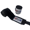 Black boxing hand wraps with a red and blue Fairtex logo visible on the wrist support.