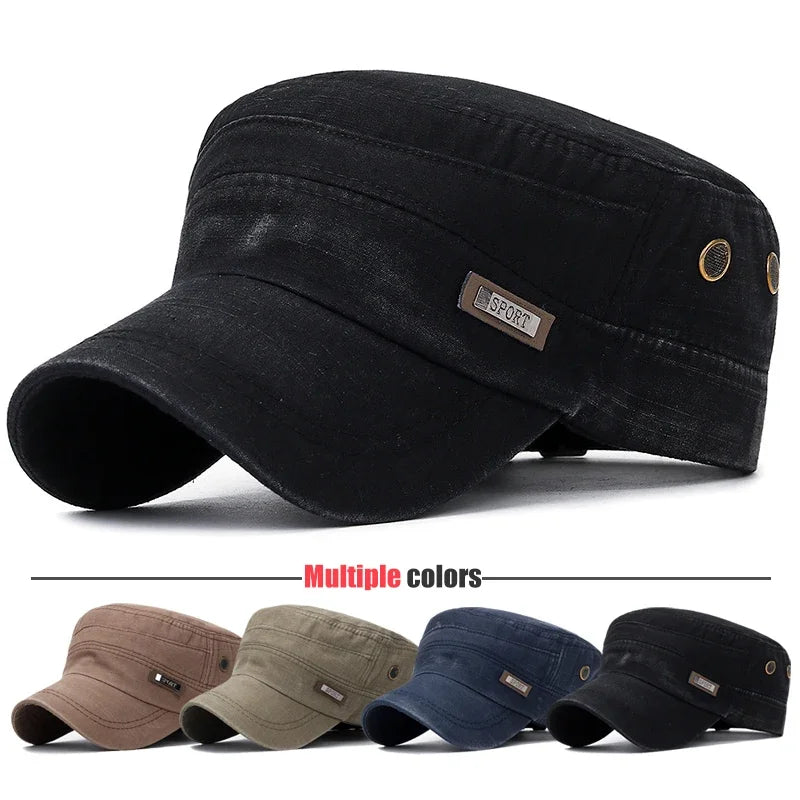 Classic Military Cadet Flat Cap – Unisex Adjustable Snapback