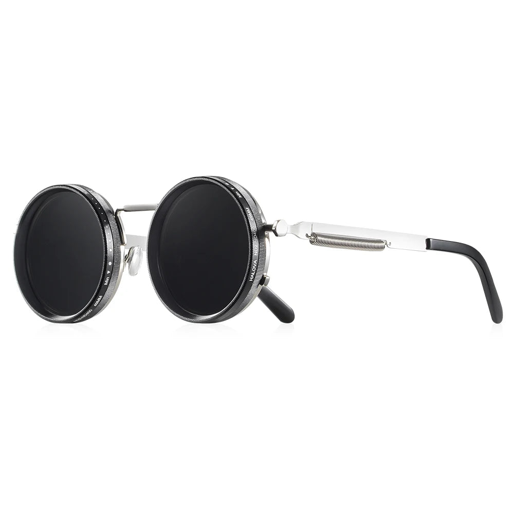 Lunettes de soleil noires polarisées avec branches argentées ajustables et verres foncés