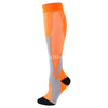 Orange compression socks with gray accents designed for veins and pregnancy support