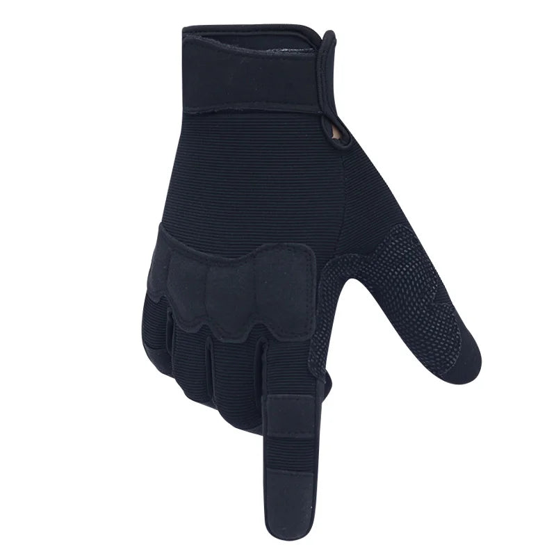 A dark blue men's outdoor and cycling full finger mitten shown from the side.