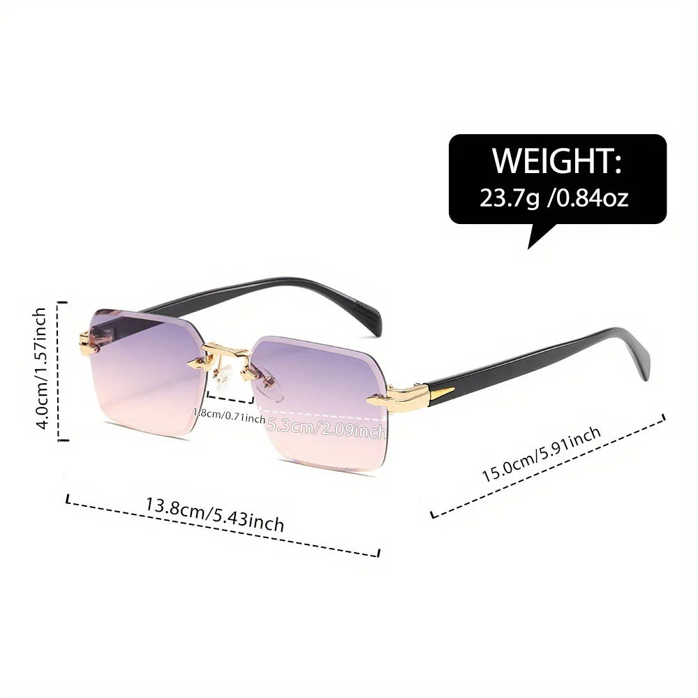Vintage Rectangle Rimless Sunglasses with UV400 Protection