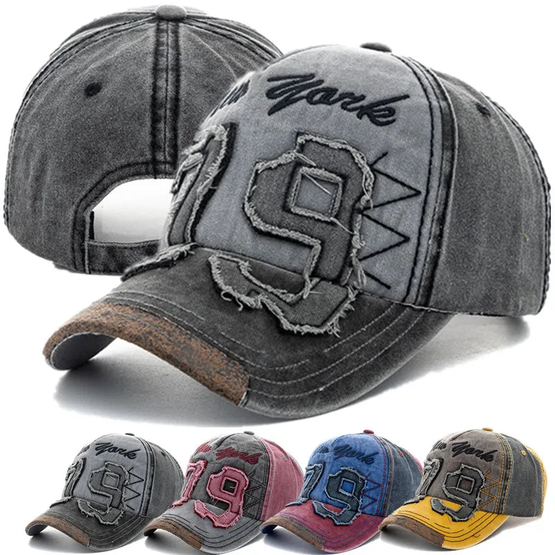 Vintage Washed Cotton Baseball Cap with Letter Embroidery