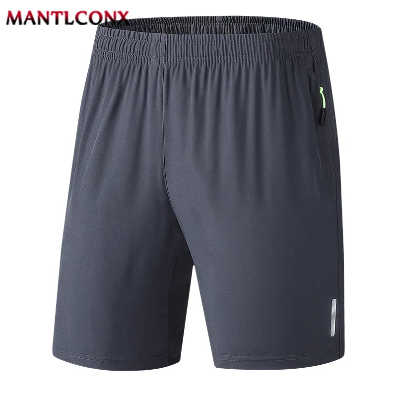 Dark gray men's quick dry jogging shorts shown flat lay