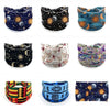 Collection de neuf foulards pour cheveux à larges motifs bohèmes avec des imprimés célestes et floraux de différentes couleur