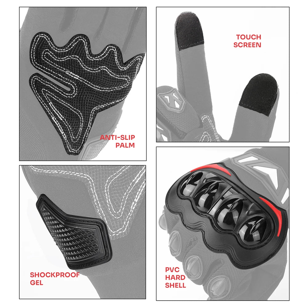 Gants de moto tactiques : paume antidérapante, écran tactile et gel anti-choc.