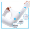 White UV protection arm sleeves shown on an arm, highlighting features like comfort, cooling, breathability, and warmth.