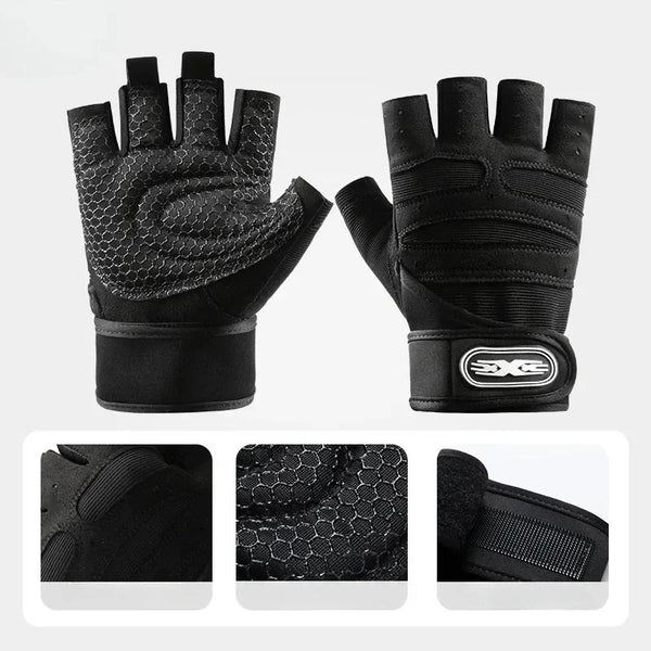 Unisex Breathable Fingerless Sports Gloves with Wrist Support
