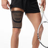 Anti-slip copper thigh compression sleeves worn on a person's leg.