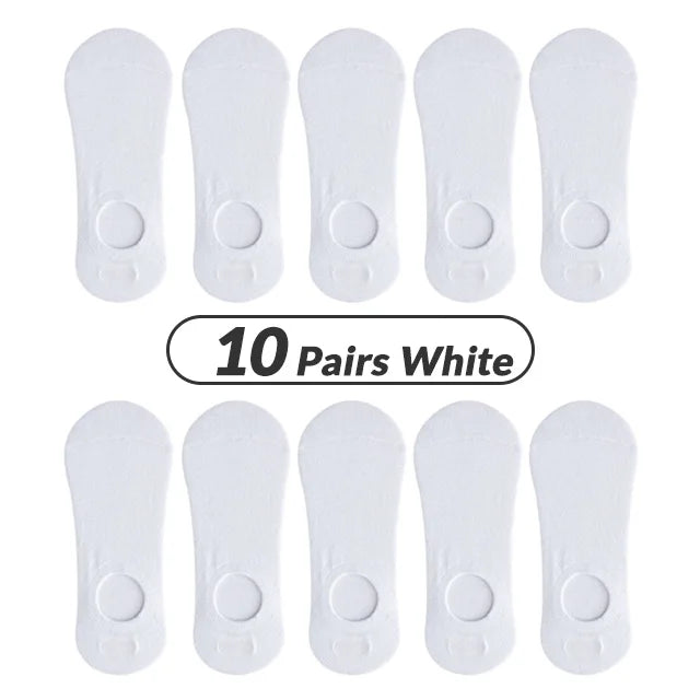 Ten pairs of white men's invisible silicone no-show socks