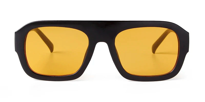 Vintage oversized square sunglasses with a black frame and amber lenses