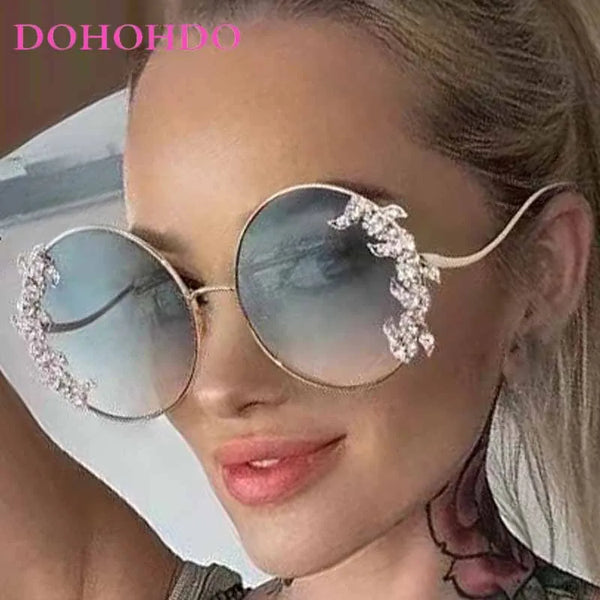 Women's Rhinestone Oversized Round Sunglasses with UV400 Protection