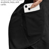 A close-up of a black athletic short featuring a secure pocket used to hold a smartphone.