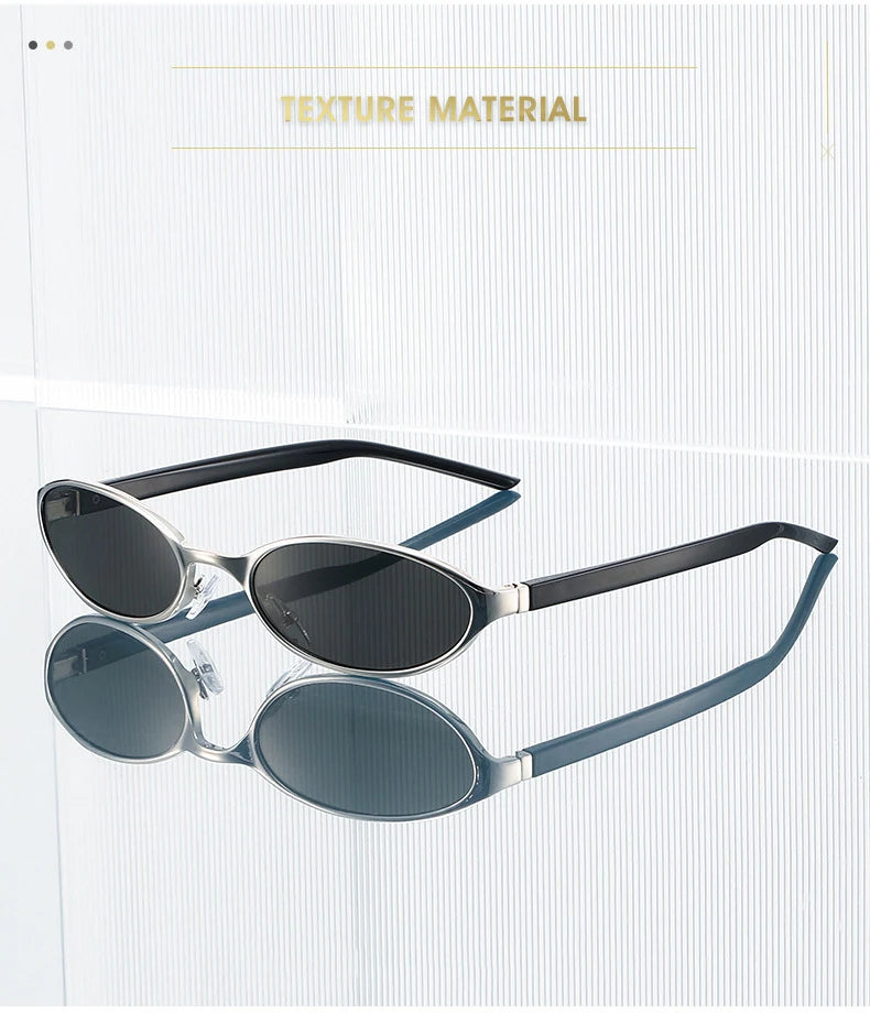 Retro Oval Sunglasses with Slim Metal Frame