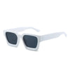 White retro square frame sunglasses with dark lenses and arms