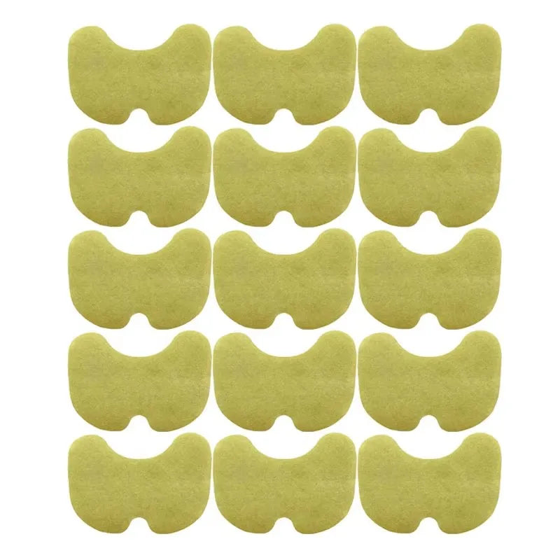 A set of light green acupuncture heat patches designed for knee relief.