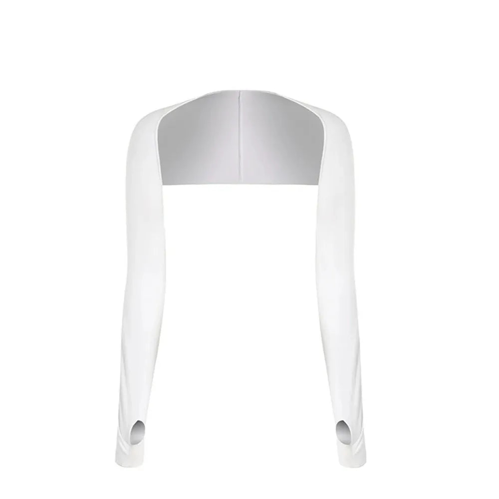 White ice silk sun protection arm sleeves displayed on a white background.