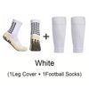 A set of white knee covers and football socks for soccer players