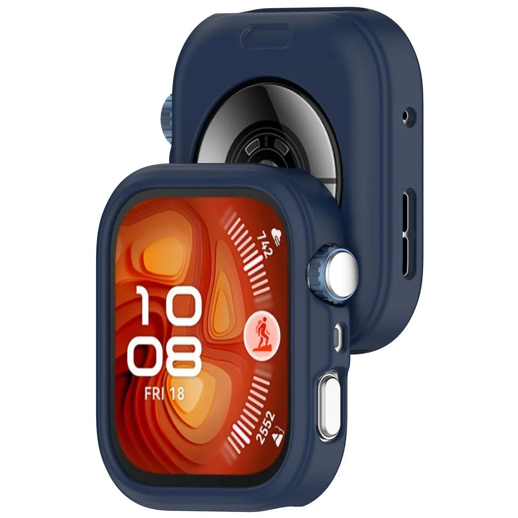 Coque de protection en silicone bleu foncé pour une Huawei Watch Fit 4 ou Pro, vue de face.