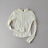 A white long-sleeved zip-up jacket for yoga and fitness