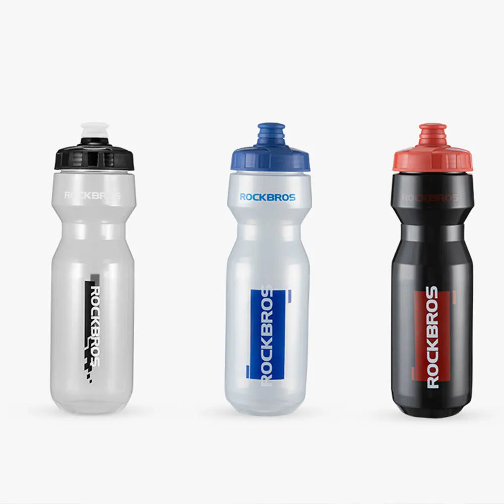 Three versions of a durable plastic sports water bottle in gray, light blue, and black.