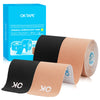 Rolls of black and tan OKtape kinesiology tape for athletic and recovery use
