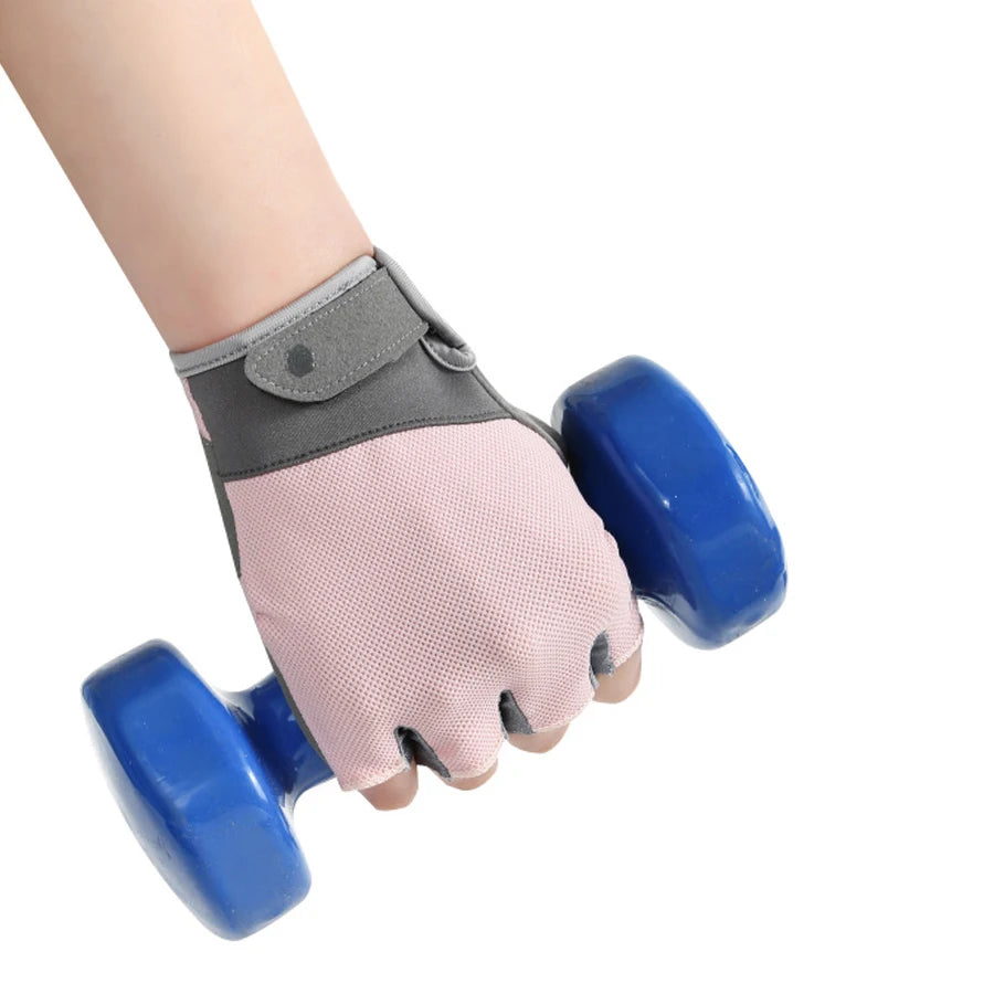 Guantes de ciclismo semidiistro de color rosa y gris transpirables para mountain bike