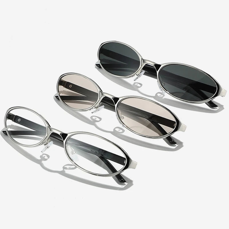 Retro Oval Sunglasses with Slim Metal Frame